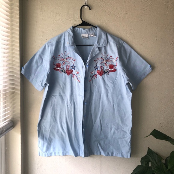 Vintage Embroidered Fourth of July Button Up Shirt - Picture 2 of 6